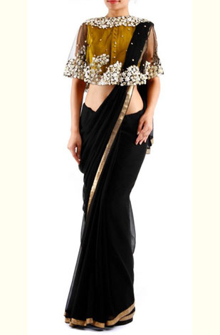 latest-saree-trends-2016-designs-designer-cape-black-gold-pratik-n-priyanka
