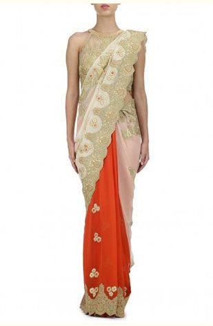 latest-saree-trends-2016-designs-designer-color-pleats-adarsh-gill-white-gold-orange
