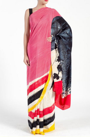 latest-saree-trends-2016-designs-designer-pop=prints-satya-paul-pink