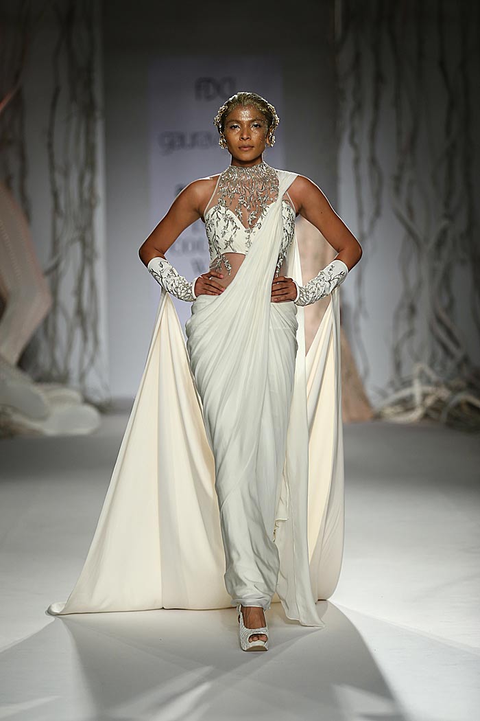 gaurav gupta autumn winter 2015 runway collection couture indian amazon india fashion week saree lehenga white