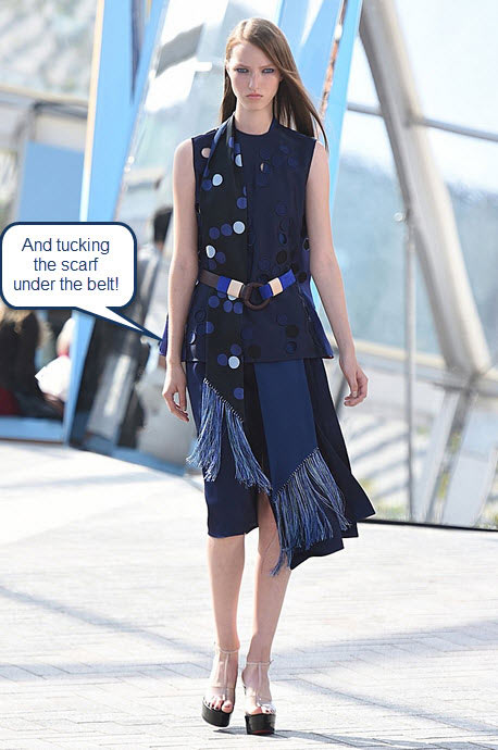 london-fashion-week-ready-to-wear-spring-summer-2016-best-looks-navy-skirt-dress-fringe-scarf-belt