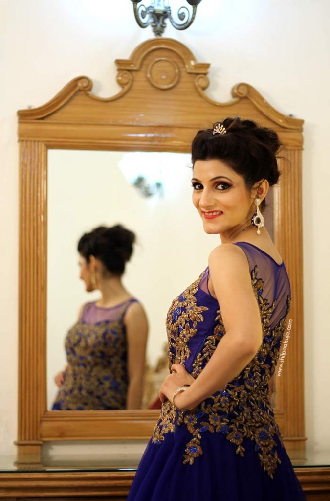 Indian Engagement Gown Blue Dress Bridal Hairstyle