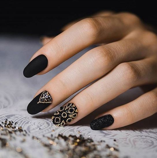 black nail art designs latest pinterest embellished microbead 2016