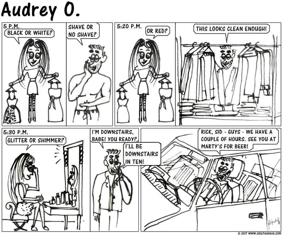 audrey-o-comic-v1e30-cartoon-girls-vs-guys-getting-ready-for-a-date-late-long'