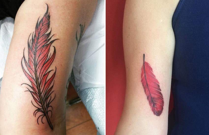 Red feather tattoo  Aaron Casas  Feather tattoo colour Feather tattoo  for men Feather tattoos