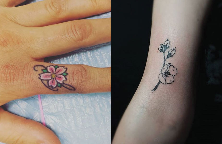 Minimalist Small Cherry Blossom Tattoo Black And White