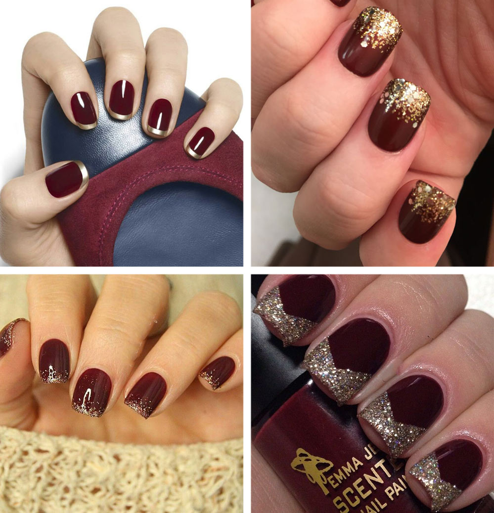 Maroon And Gold Nails