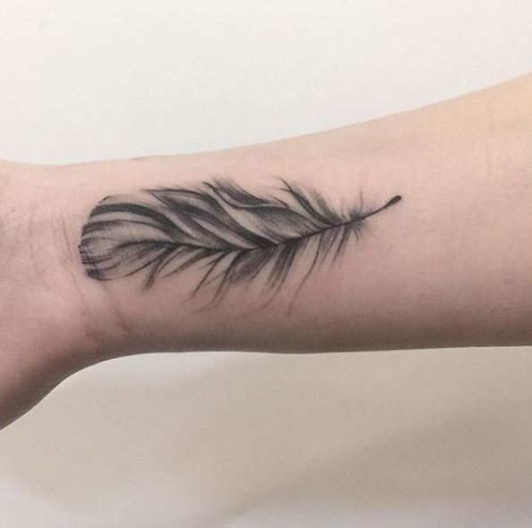 Wrist Linework Feather tattoo at theYoucom