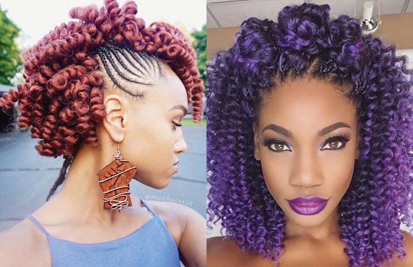 conrows crochet braid hairstyles red purple curly bob hair do