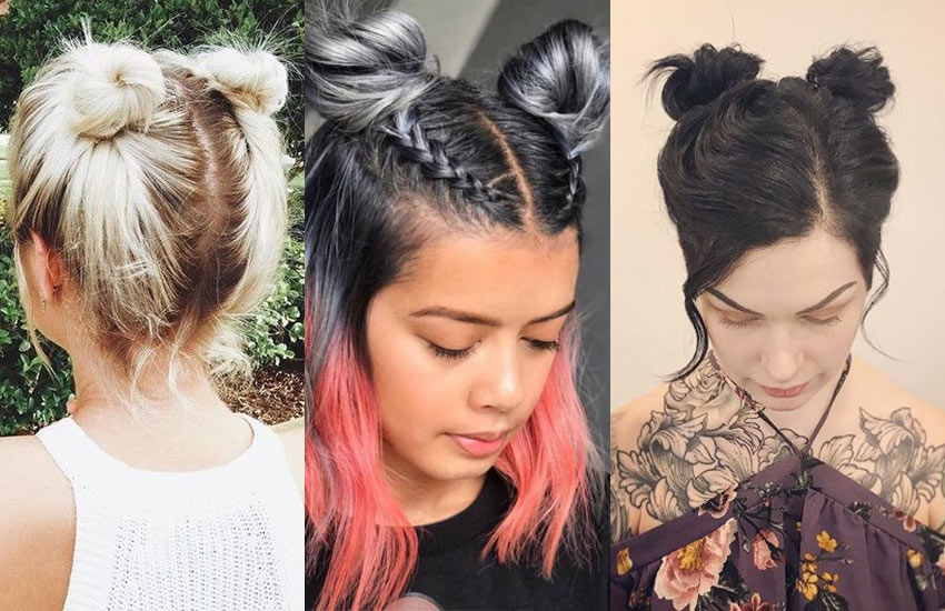 Image of Two buns hairstyle for short hair girl